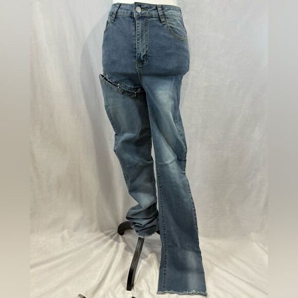 High waisted stacked split leg detachable streetwear fashion jeans size medium - Picture 4 of 8